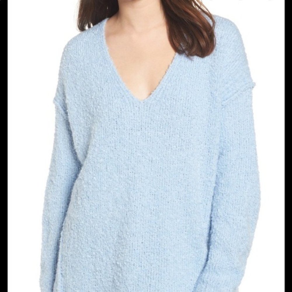 Alpaca Blend Free People Lofty Boucle Slouchy Light Blue Sweater Size M